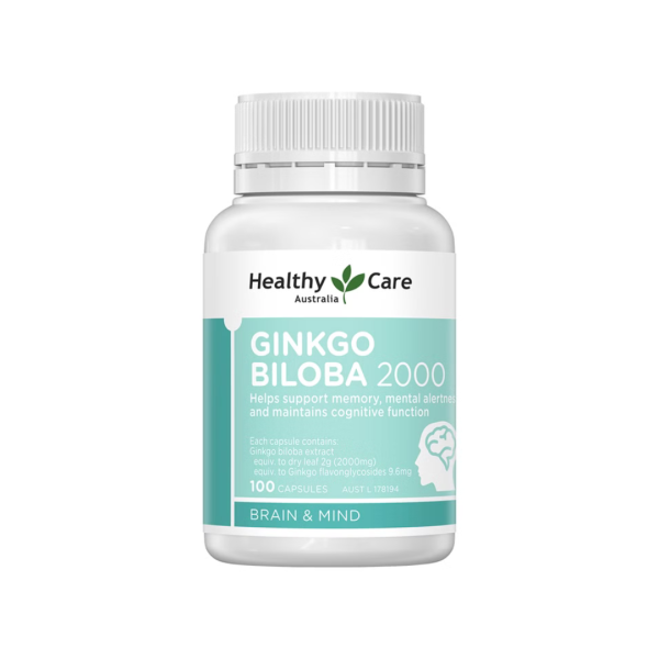 Viên uống Healthy Care Ginkgo Biloba 2000mg hỗ trợ tuần hoàn máu não - Lọ 100 viên
