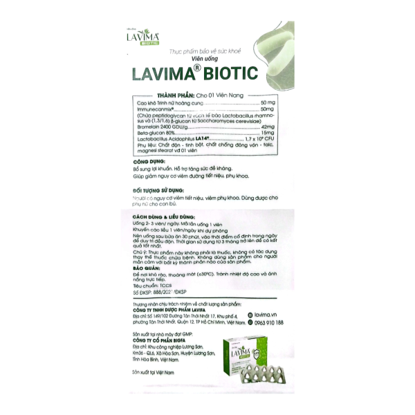 Lavima® Biotic – Viên uống lợi khuẩn cho sức khỏe phụ khoa, 20 viên
