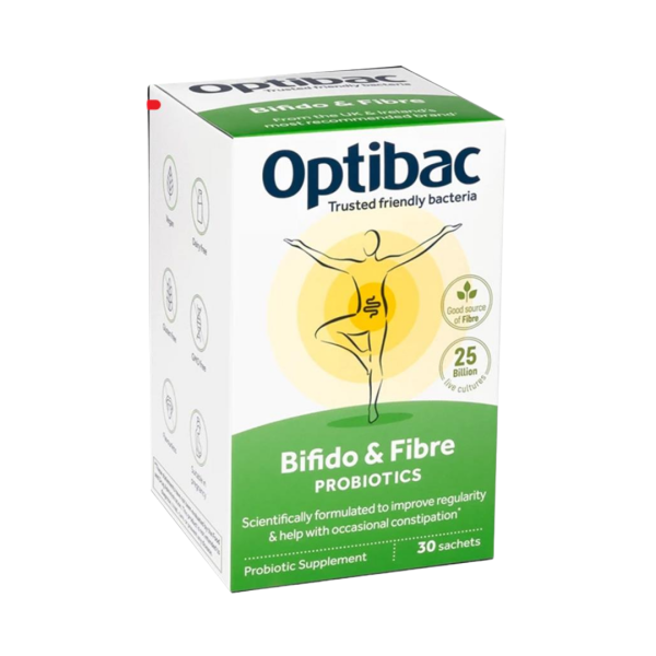 Optibac Bifido & Fibre – Bột men vi sinh & chất xơ FOS hộp 30  gói